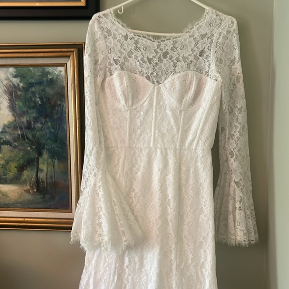 BCBGMaxazria White Lace Wedding Gown Dress Long Sleeve small M corset 6 Salina - Picture 5 of 13